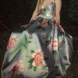 2 piece floral prom dress